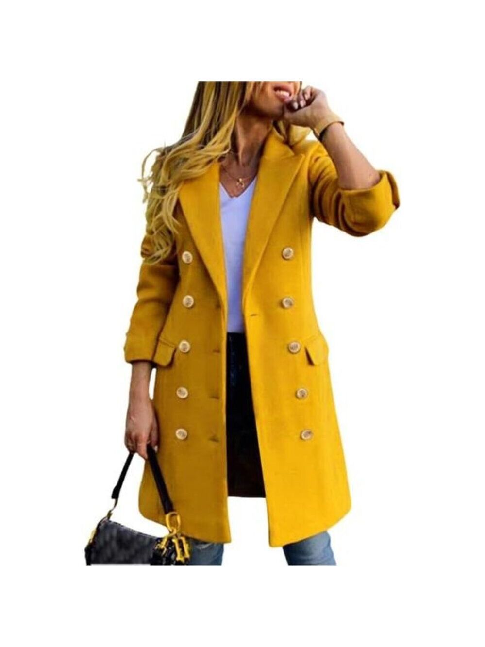 Womens Wool Coat Double Breasted Peacoat Trench Coat Fall Winter Midi Jacket